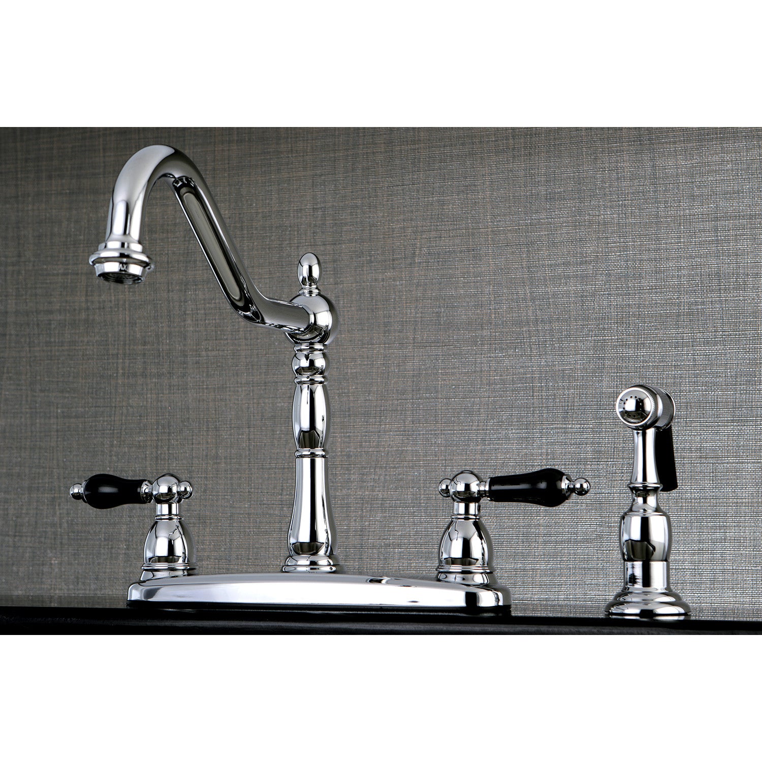Kingston Heirloom KB1751PKLBS - Duchess Two-Handle 4-Hole 8" Centerset Kitchen Faucet with Brass Sprayer, Polished Chrome — thumbnail 2
